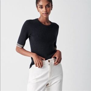 Faherty Sweater Women’s Large Organic Cotton Cashmere Scarlet Grey Striped Cuffs